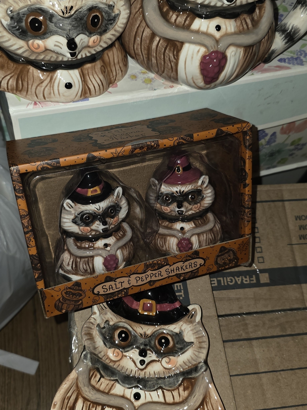 Halloween Raccoon Salt & Pepper Shaker Set - Brown and Cream